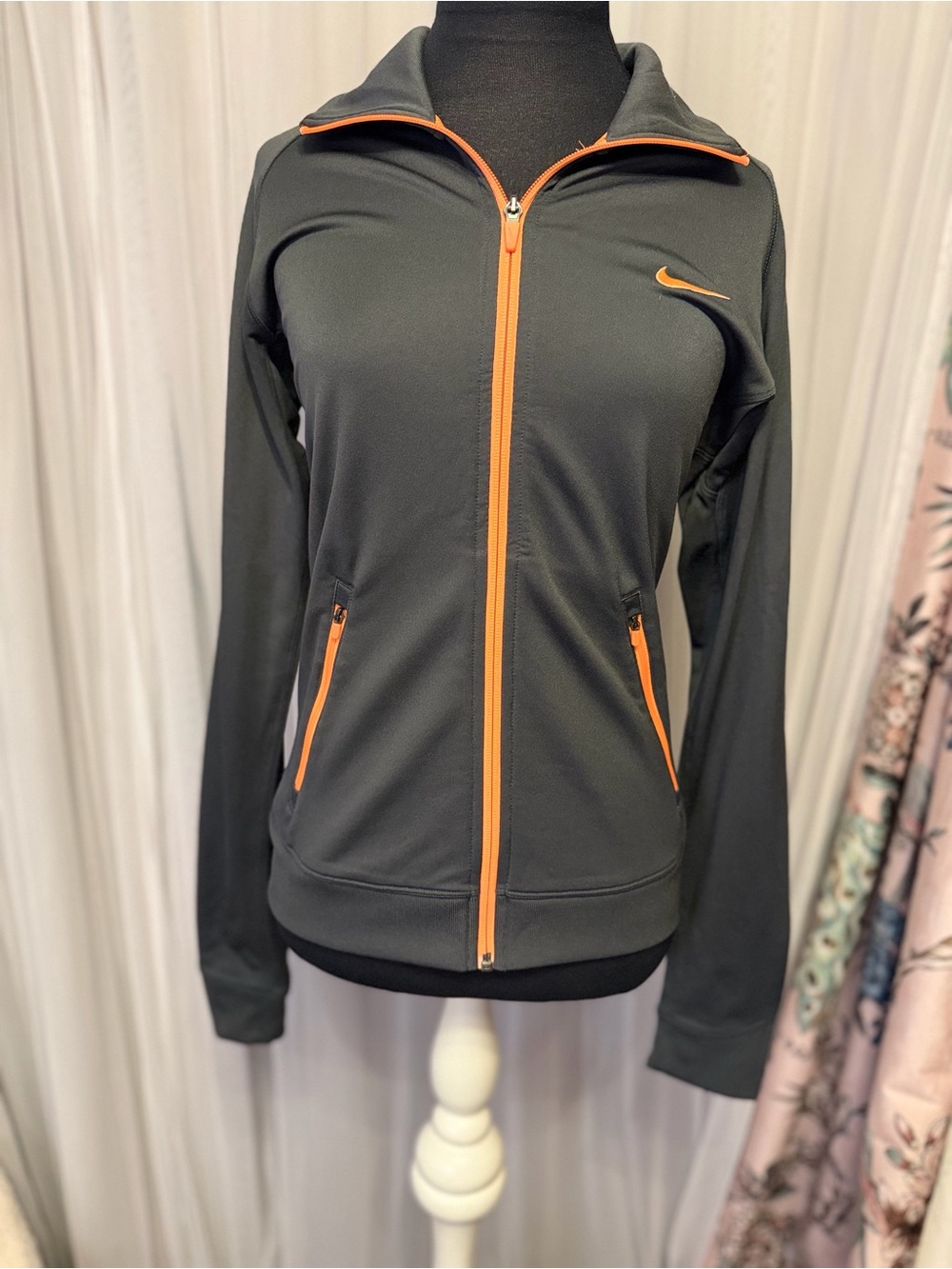 Nike Dri-FIT Full Zip Track Jacket Black Orange Swoosh Women’s M Athletic Y2K